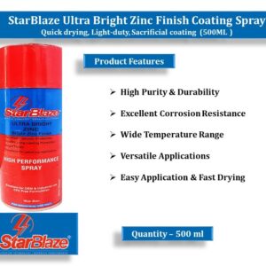 StarBlaze Ultra Bright Zinc Finish Spray – High-Purity Zinc Coating for Rust Protection – 500ml (Pack of 2) – Indoor & Outdoor Anti-Corrosion Spray