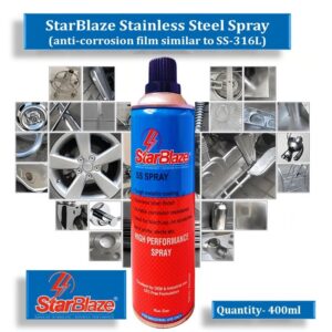 StarBlaze Stainless Steel Spray - Anti-Corrosion Film (SS-316L Equivalent) - 400ml (Pack of 2) – Rust Protection, Matte Finish, High-Temperature Resistance, for Pumps, Motor Casings & More