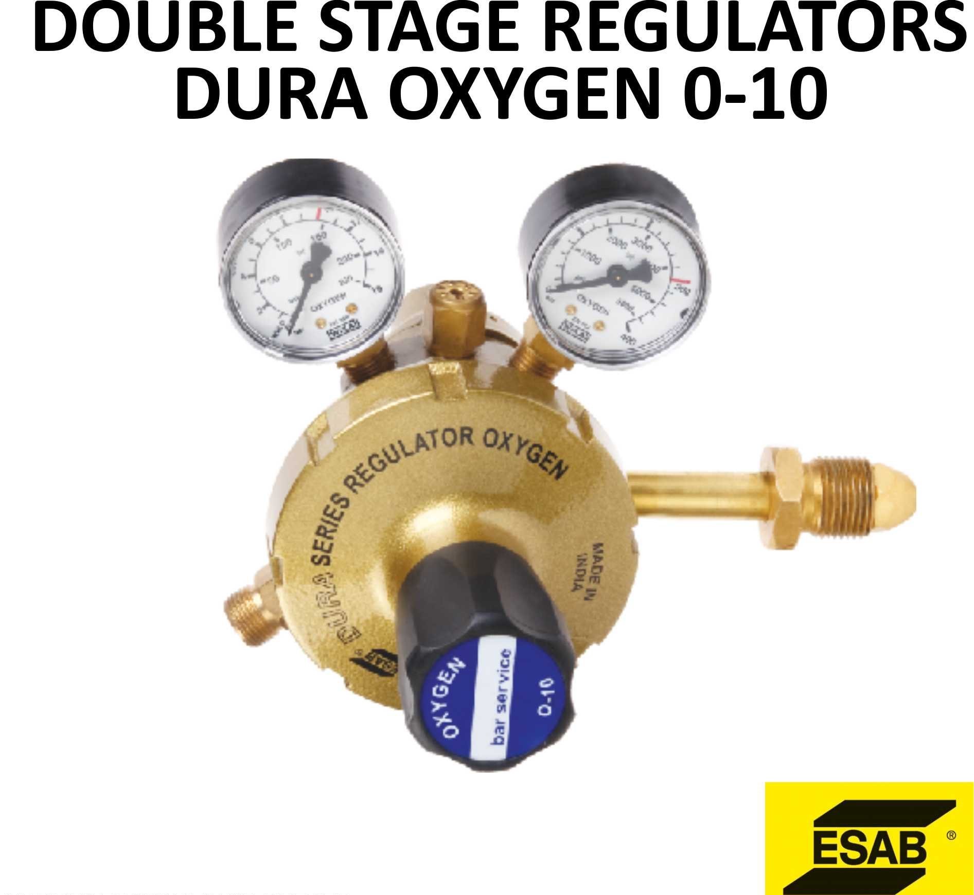 ESAB DURA 0-10 Double Stage Oxygen Regulator – Heavy-Duty Pressure Regulator for Cutting & Heating – 300 Bar Inlet, 1000 L/min Flow, ISI Certified