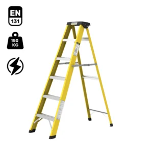 Y-Access FRP Single Sided Self-Supporting Ladder – Shockproof Non-Conductive Fiberglass Step Ladder (2 to 14 Steps) | EN131 Certified | Heavy-Duty, Anti-Slip, Rustproof, Heat & Chemical Resistant